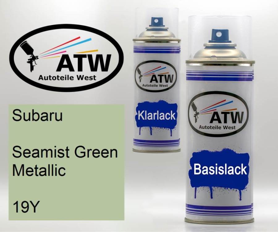 Subaru, Seamist Green Metallic, 19Y: 400ml Sprühdose + 400ml Klarlack - Set, von ATW Autoteile West.